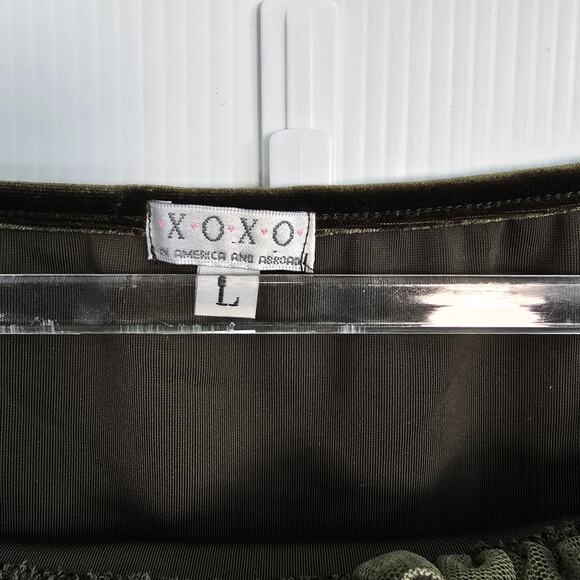 Y2K 90s XOXO Velvet Ruffle Trim Floral Embroidered Tank Top L Dark Green - Picture 3 of 7